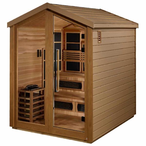 Angled Front View of Golden Designs Kaskinen 6-Person Hybrid Sauna