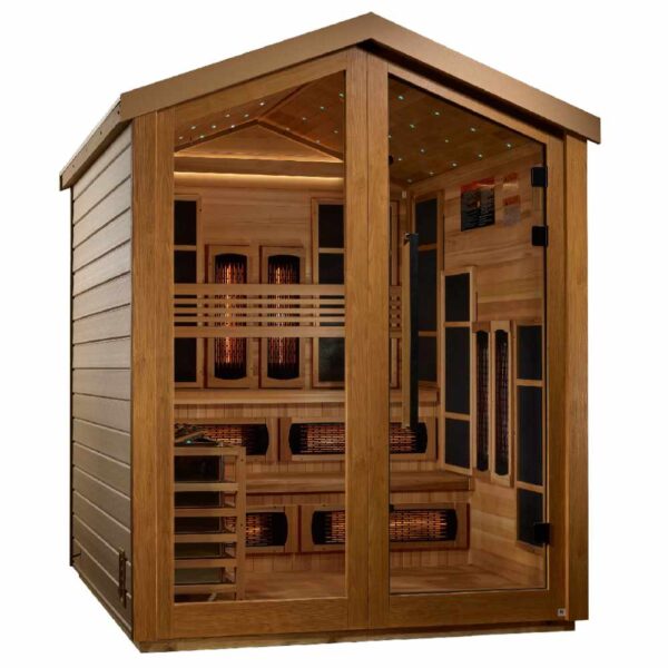 Angled Left View of Golden Designs Kaskinen 6-Person Hybrid Sauna