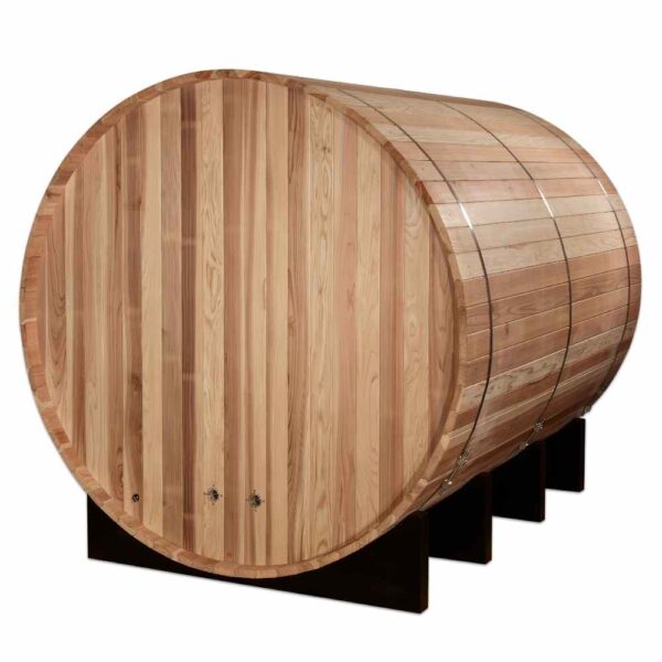 Back View of Golden Designs Klosters 6-Person Traditional Barrel Sauna