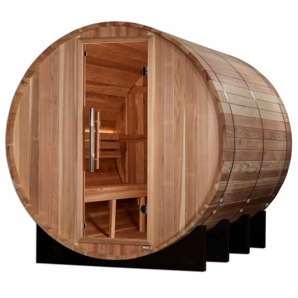 Front View of Golden Designs Klosters 6-Person Traditional Barrel Sauna