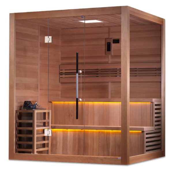 Angled Right View of Golden Designs Kuusamo 6-person Traditional Red Cedar Sauna