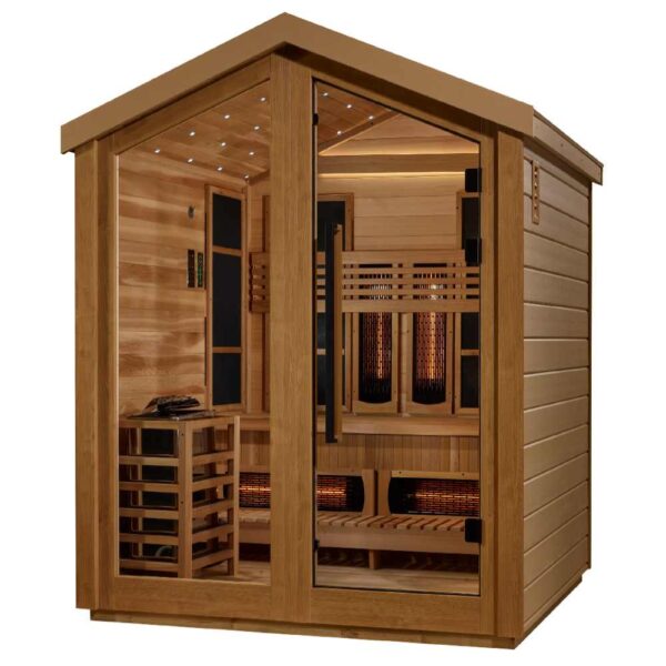 Angled Right View of Golden Designs Loviisa 3-Person Hybrid Outdoor Sauna