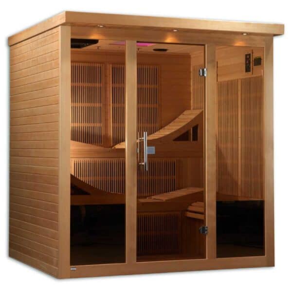 Golden Designs Monaco 6-person PureTech™ Near Zero EMF FAR Infrared Sauna Angled Right