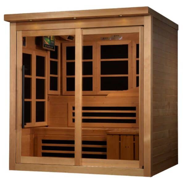 Golden Designs Monaco LE 6-person PureTech™ Near Zero EMF FAR Infrared Sauna Angled Left