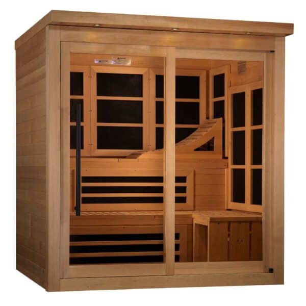 Golden Designs Monaco 6-person PureTech™ Near Zero EMF FAR Infrared Sauna Angled Right