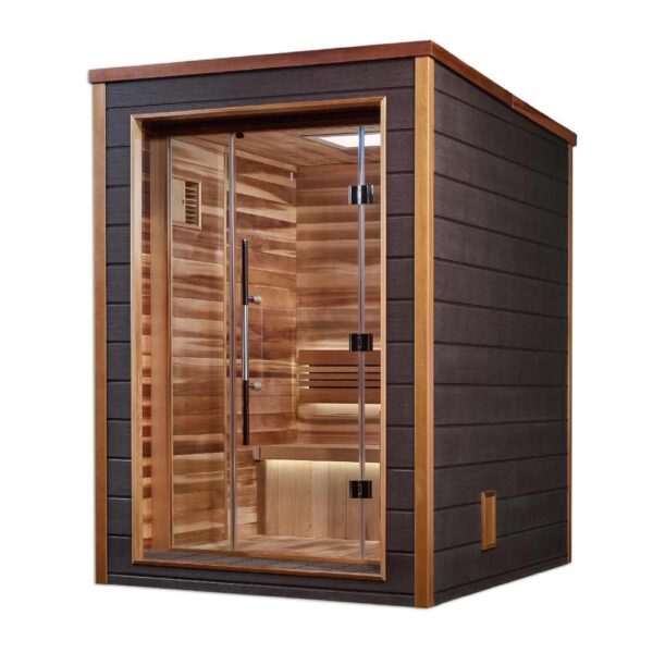 Angled Right View of Golden Designs Narvik 2 Person Traditional Red Cedar Sauna