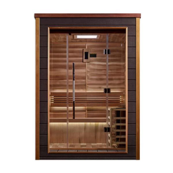 Angled Right View of Golden Designs Narvik 2 Person Traditional Red Cedar Sauna