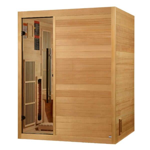 Golden Designs Soria 3 Person Full Spectrum Hybrid Sauna front angled left view