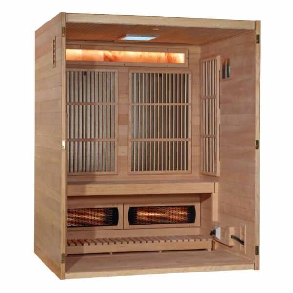 Golden Designs Soria 3 Person Full Spectrum Hybrid Sauna interior angled right