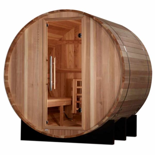 Front View of Golden Designs St. Moritz 2-Person Traditional Barrel Sauna