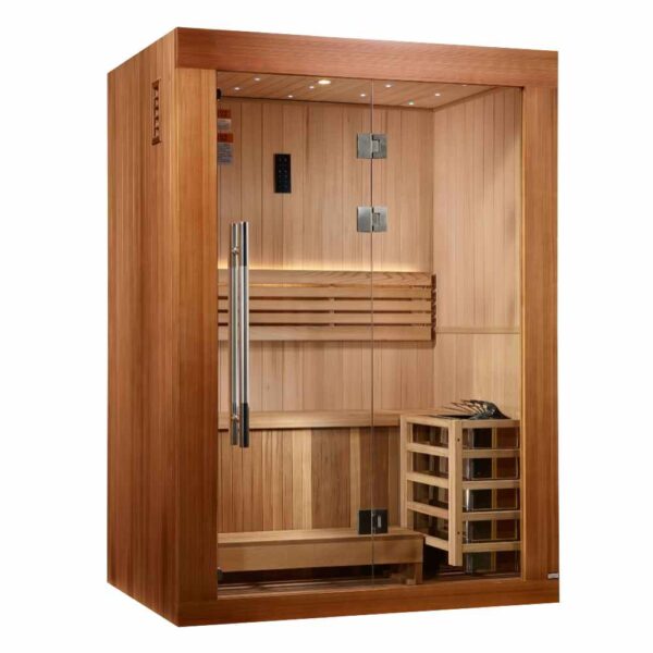 Left Angled View of Golden Designs Sundsvall 2-Person Traditional Sauna