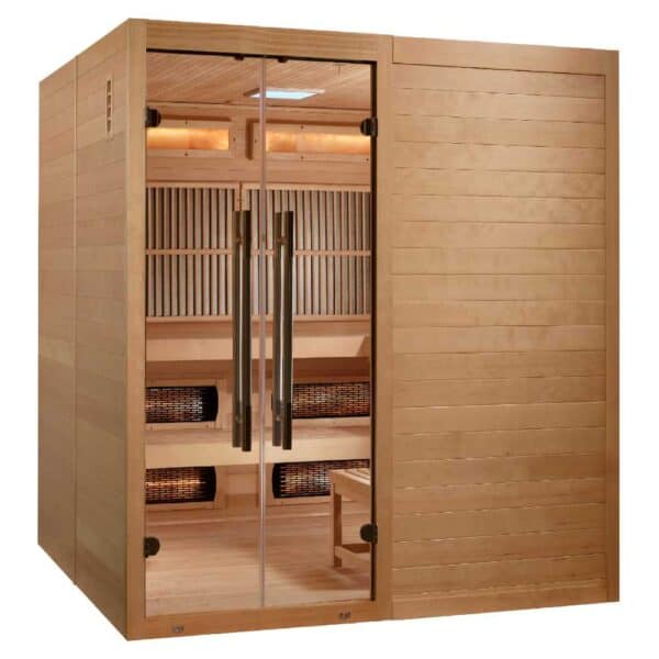 angled right view of Golden Designs Toledo 6 Person Full Spectrum Hybrid Sauna