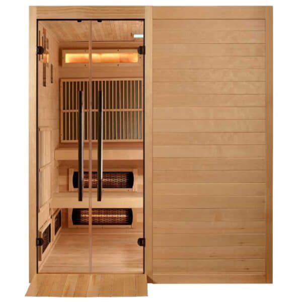 front view of Golden Designs Toledo 6 Person Full Spectrum Hybrid Sauna woth ramp