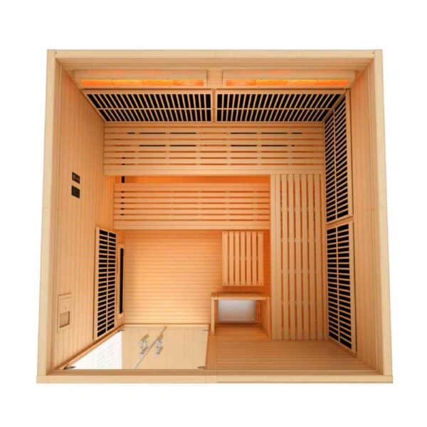 top down interior view of Golden Designs Toledo 6 Person Full Spectrum Hybrid Sauna