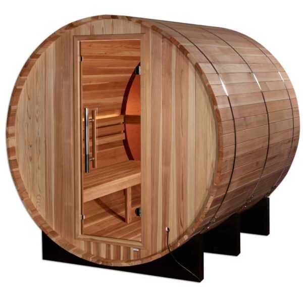 Golden Designs Zurich 4-Person Traditional Barrel Sauna on white background