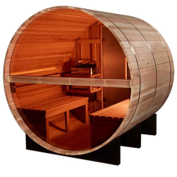 Back Wall View of Golden Designs Zurich 4-Person Traditional Barrel Sauna