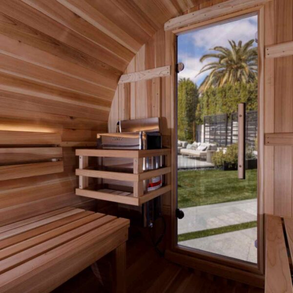 Interior View of Golden Designs Zurich 4-Person Traditional Barrel Sauna