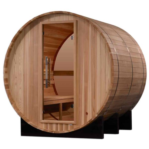 Golden Designs Zurich Edition 4-Person Traditional Barrel Sauna on White Background