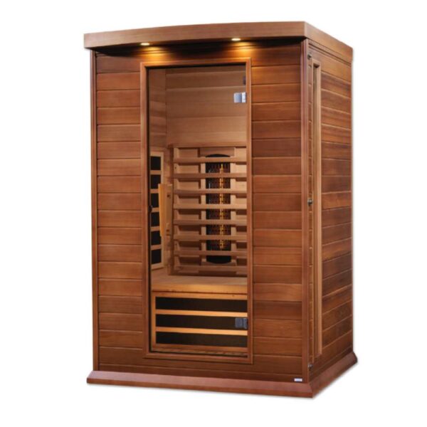 Angled Right View of Maxxus 2 person Full Spectrum EMF FAR Infared Red Cedar Sauna