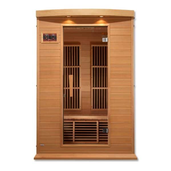 front view of Maxxus 2 person infared sauna on white background