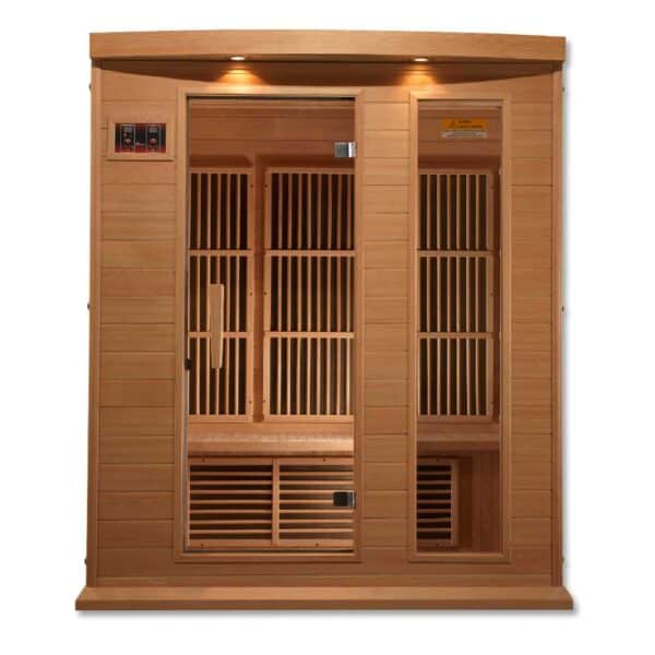 front view of Maxxus 3 person infared sauna on white background