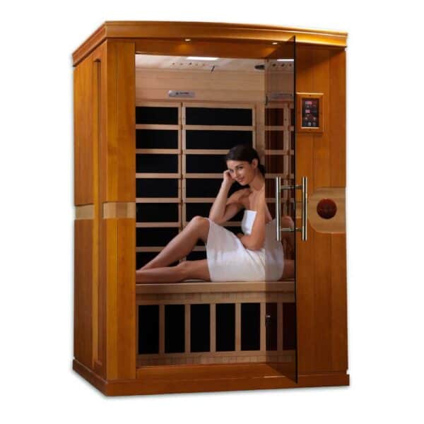 Woman using Dynamic Venice 2 person Low EMF FAR Infared Sauna