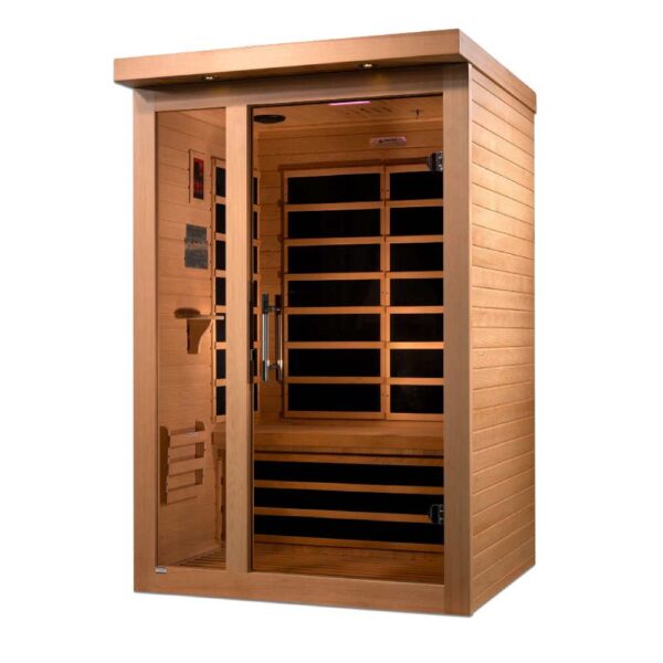 right angled view of the Dynamic Llumeneres 2 person Ultra Low EMF FAR Infrared Sauna