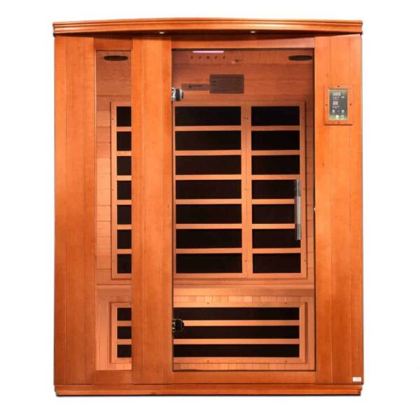 front view of Dynamic Lugano 3 Low EMF FAR person infrared sauna on white background