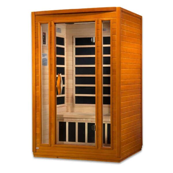 angled view of the Dynamic San Marino 2 person low EMF FAR Infrared Sauna