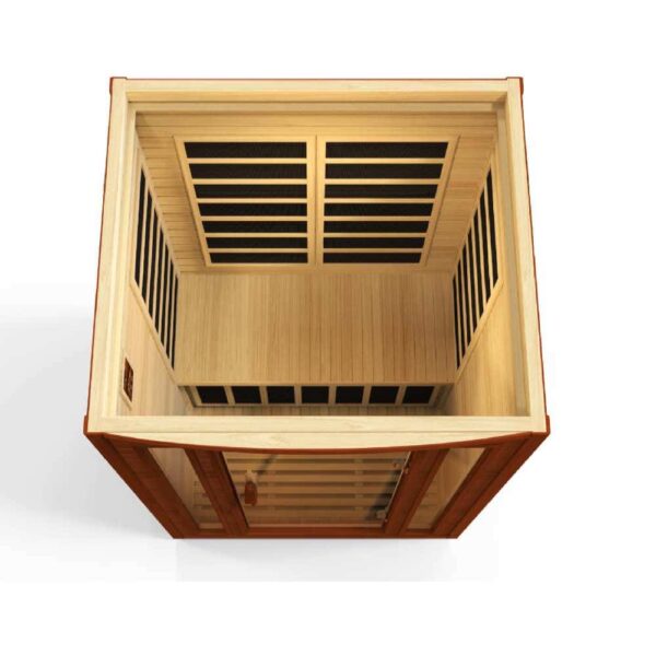 open top angle view of the Dynamic San Marino 2 person low EMF FAR Infrared Sauna