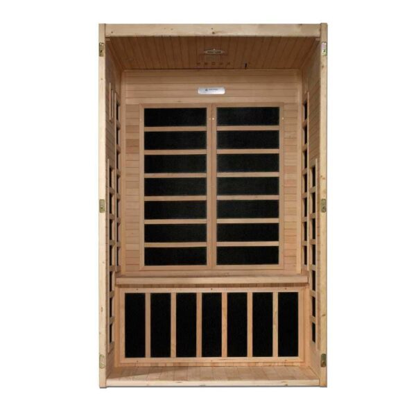 open interior view of the Dynamic Santiago 2 person low EMF FAR Infrared Sauna