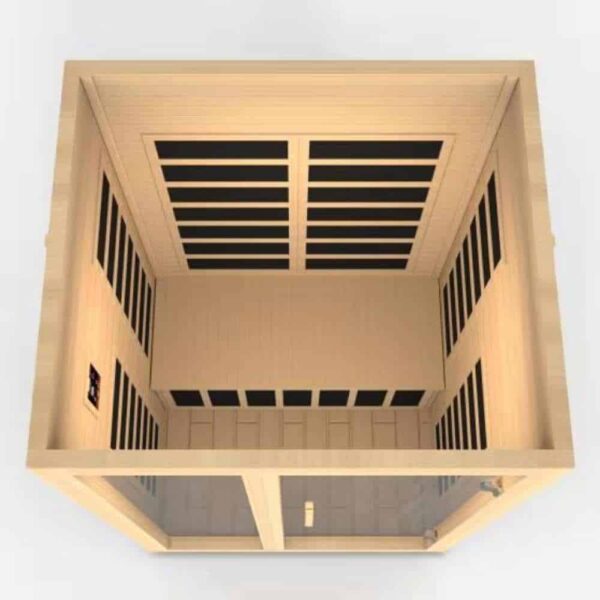 open top angle view of the Dynamic Santiago 2 person low EMF FAR Infrared Sauna