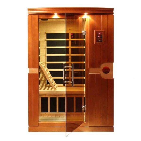 front view of Dynamic Venice 2 person infrared sauna on white background