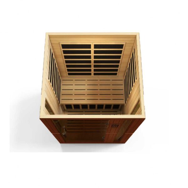 open top angle view of the Dynamic Vittoria 2 person low EMF FAR Infrared Sauna