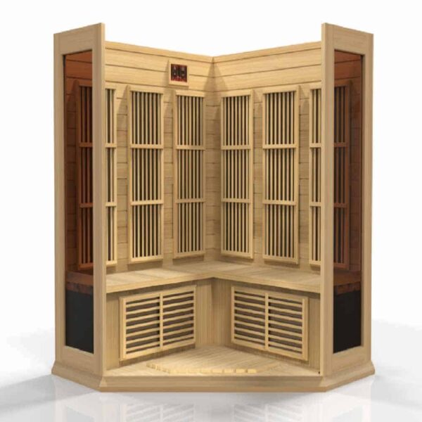 interior view of the maxxus 3 person corner Infrared Sauna