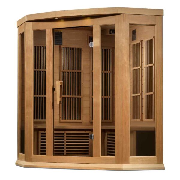 Maxxus 3 person corner near zero EMF FAR Infrared Sauna Angled Right