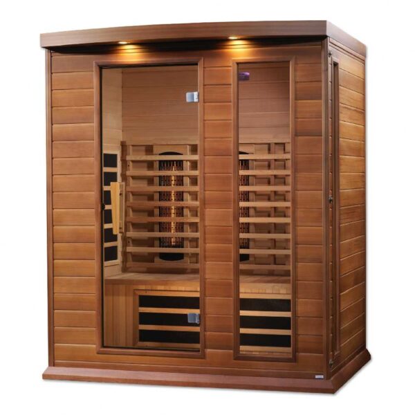 Angled Right View of Maxxus 3 person Full Spectrum EMF FAR Infrared Red Cedar Sauna