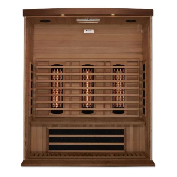 Interior View of Maxxus 3 person Full Spectrum EMF FAR Infrared Red Cedar Sauna