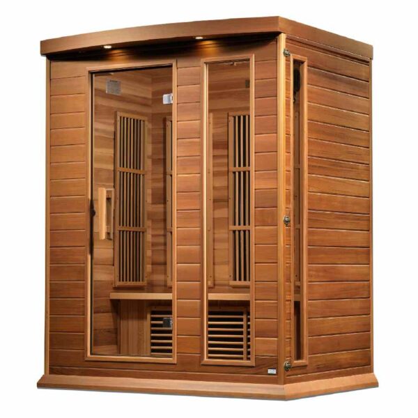 Angled Right View of Maxxus 3 person Low EMF FAR Infrared Red Cedar Sauna Heater