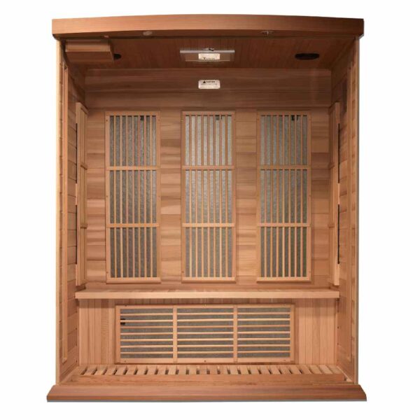 Interior View of Maxxus 3 Person Low EMF FAR Infrared Red Cedar Sauna