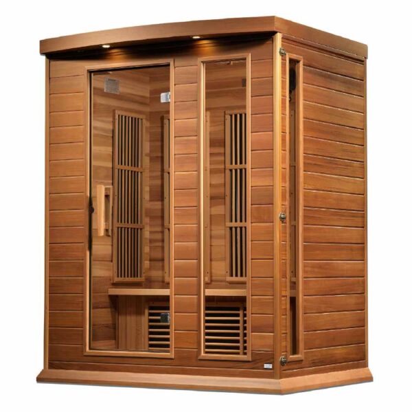 Angled Right View of Maxxus 3 person near zero EMF FAR Infrared Red Cedar Sauna