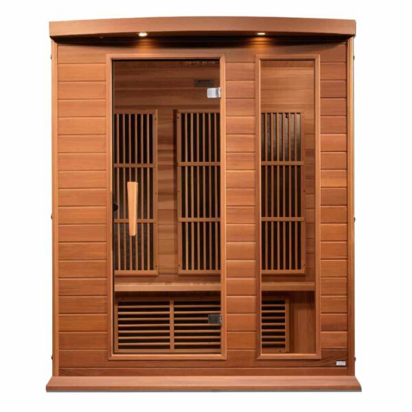 Front View Maxxus 3 person near zero EMF FAR Infrared Red Cedar Sauna