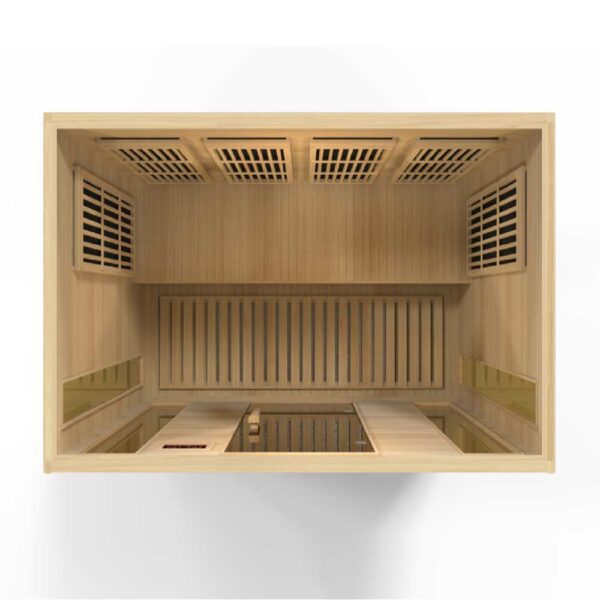 top angled view of maxxus 4 person low emf infrared sauna