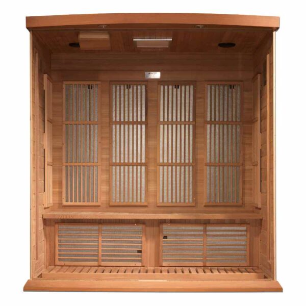 Interior View of Maxxus Chaumont 4 person near zero EMF FAR Infrared Red Cedar Sauna