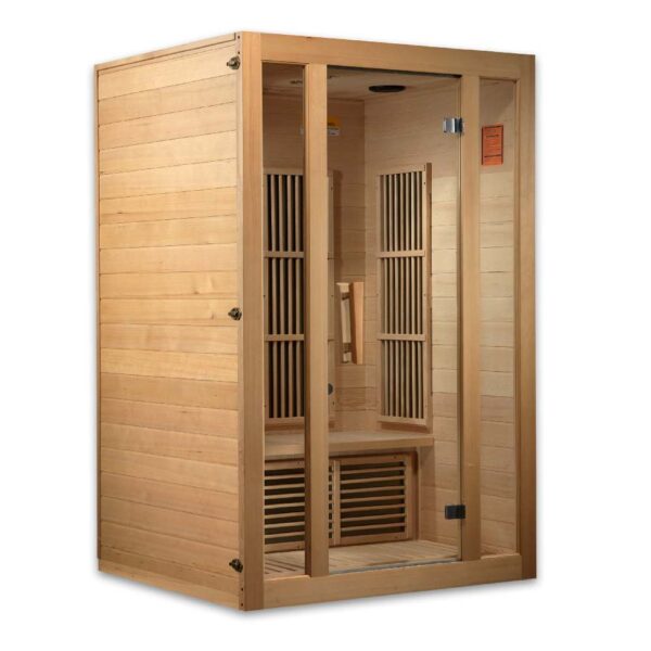 angled left view of the Maxxus seattle 2 person near zero EMF FAR Infrared Sauna