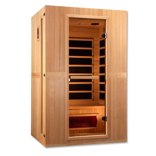 Left Angled view of Maxxus Serenity 2 person Low EMF FAR Infrared Sauna