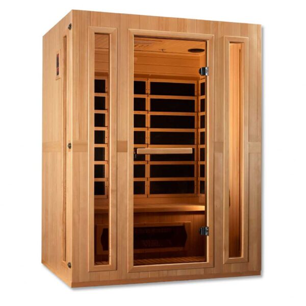 Angled Left View of Maxxus Trinity 3 person Low EMF FAR Infrared Sauna